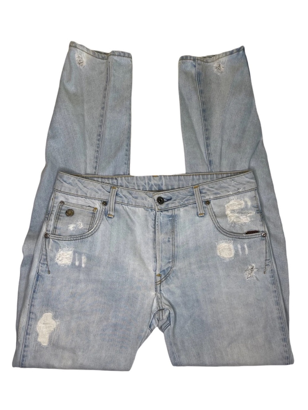 Men's G Star Raw ARC 3D Slim Button Fly Jeans Light Wash Size 31x34 Destroyed